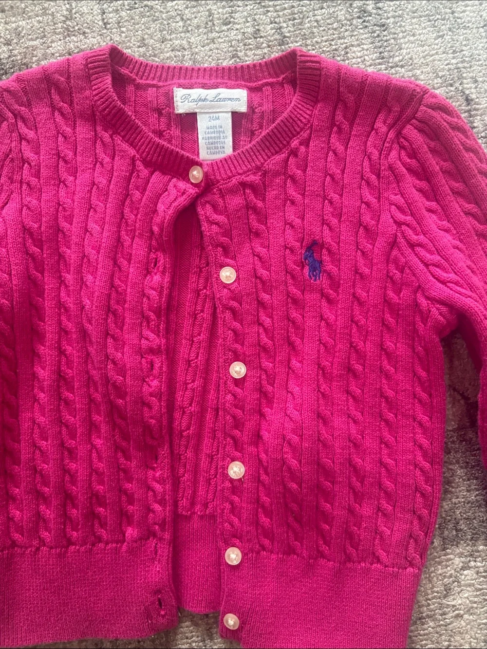 Ralph Lauren Girls' Fuchsia Cable-Knit Cardigan